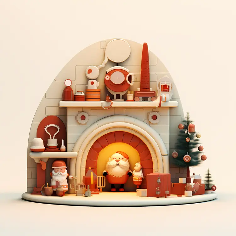 Christmas Fireplace with Santa and Tree