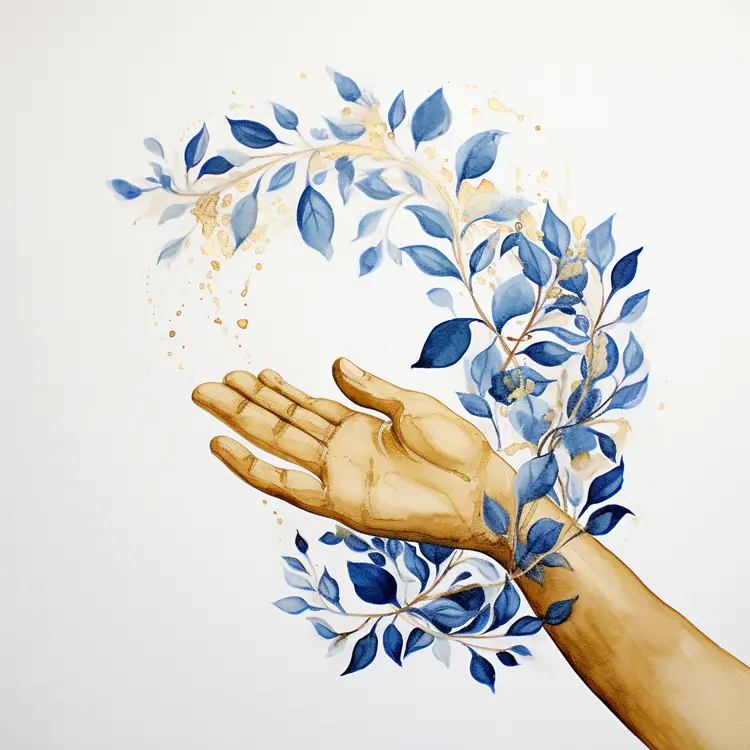 Hand with Blue Leaves