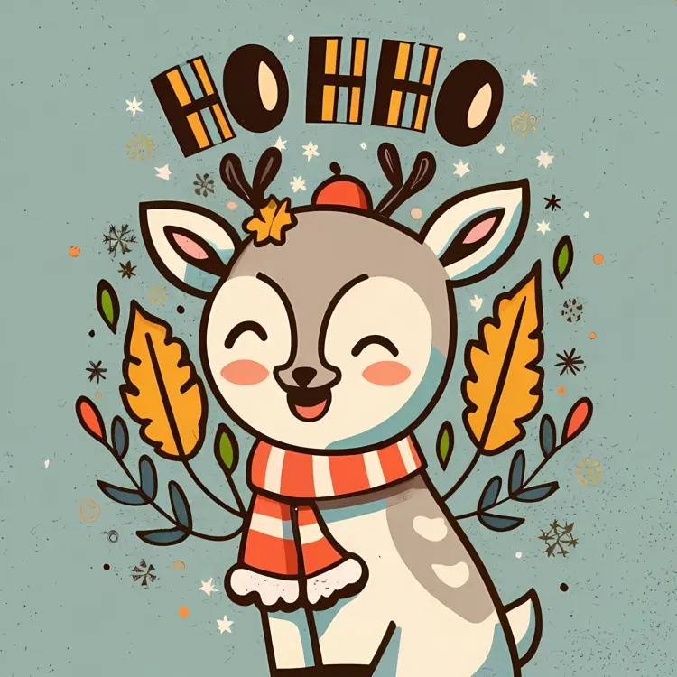 Cute Reindeer with Antlers and Scarf