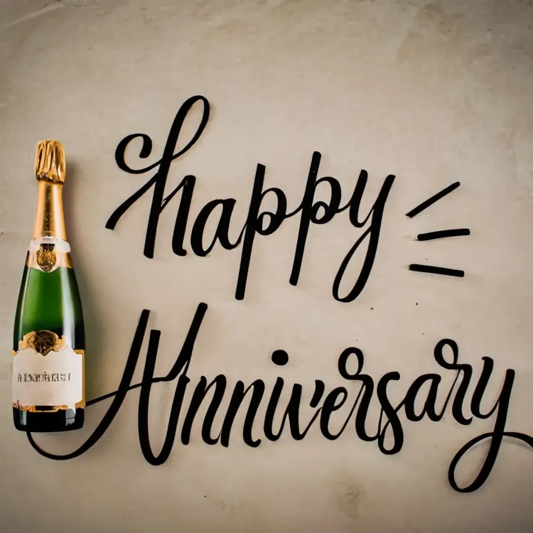 Happy Anniversary with Champagne Bottle and Script