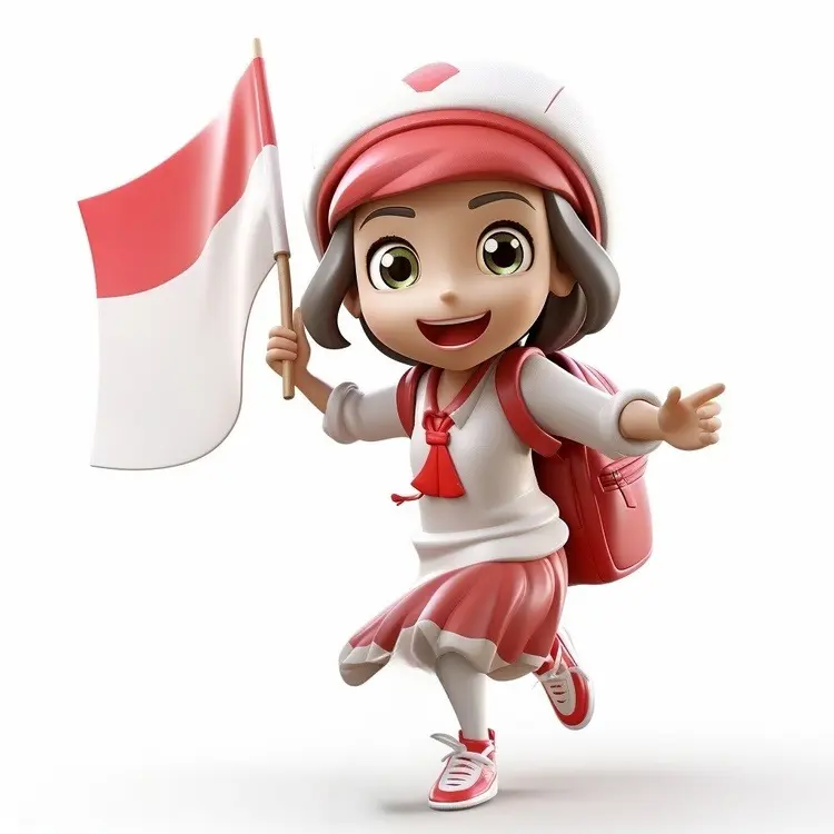Cheerful Girl Waving Flag for Independence Day Celebration