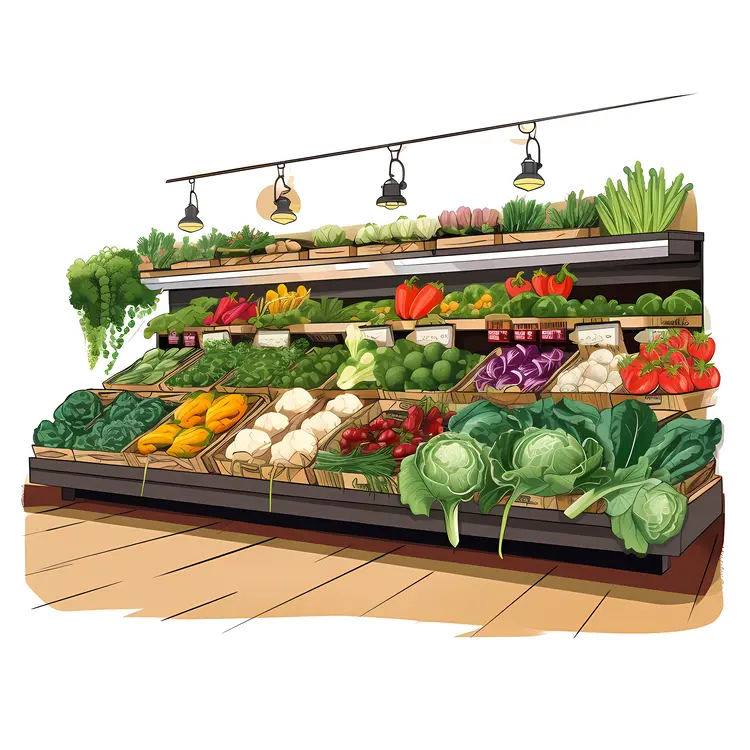 Fresh Vegetables Display in Grocery Store