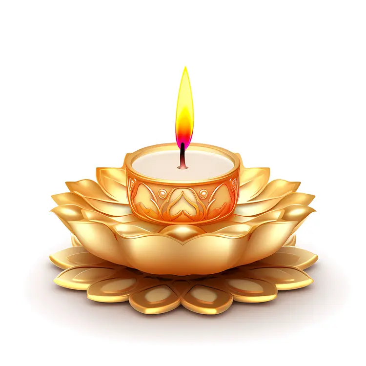 Golden Diya with Candle Flame for Diwali
