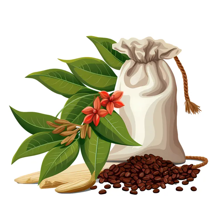 Coffee Beans with Red Flowers