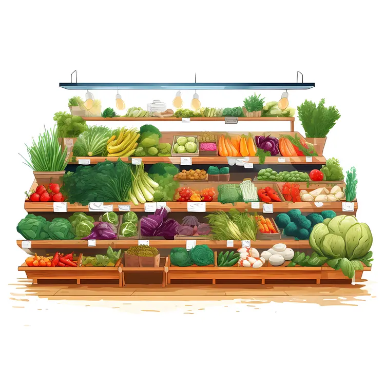 Fresh Vegetables Display in Grocery Store