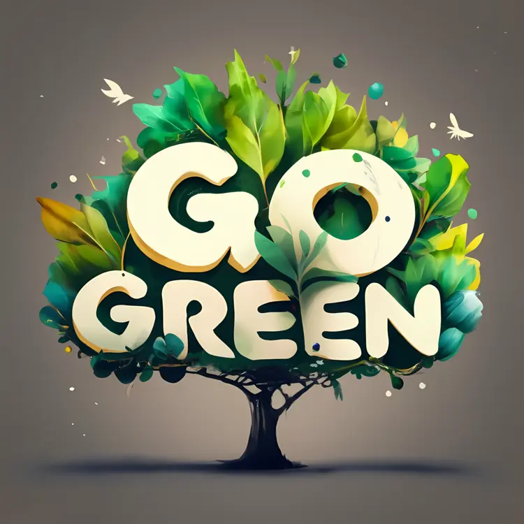 Go Green Text on Tree with Vibrant Leaves