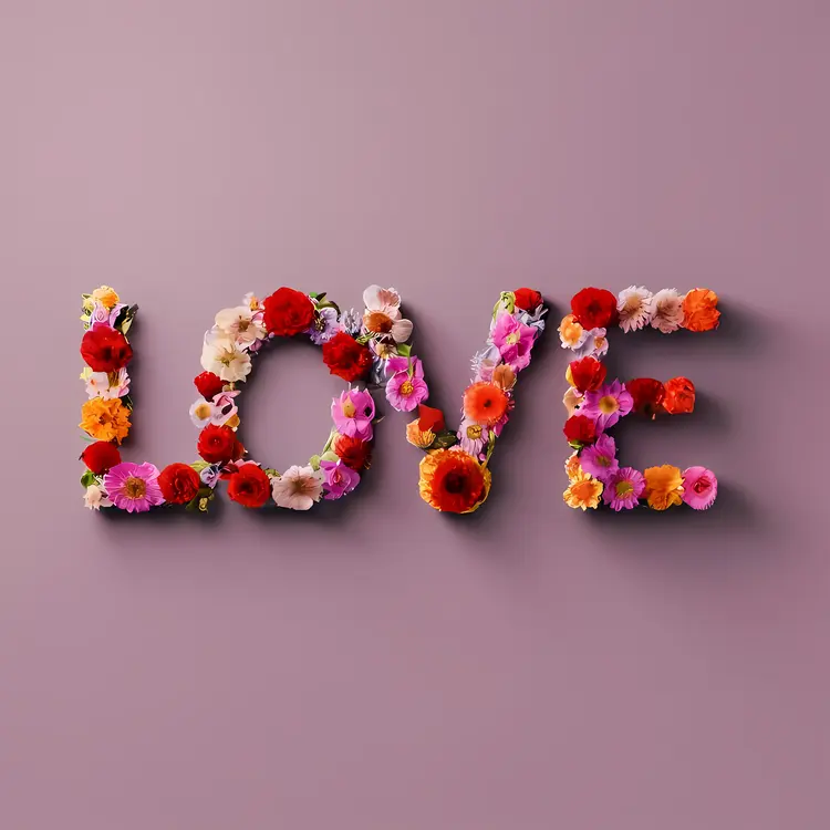 Love Text with Flowers on Pink Background