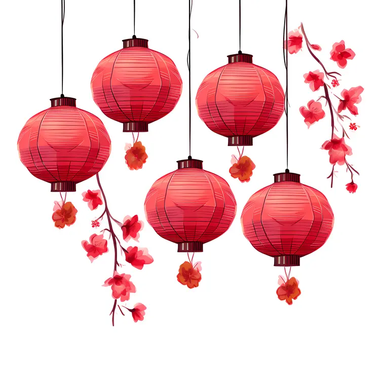 Red Lanterns with Flowers