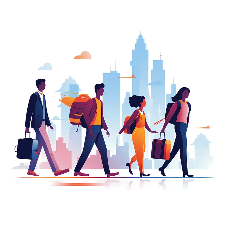Travelers with Luggage in Urban Setting