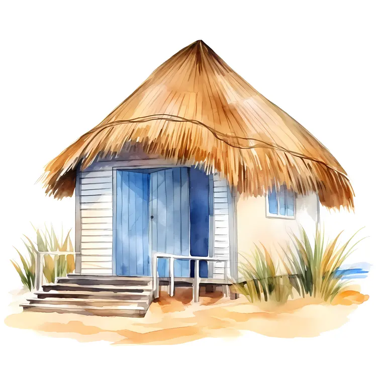 Beach House with Thatched Roof