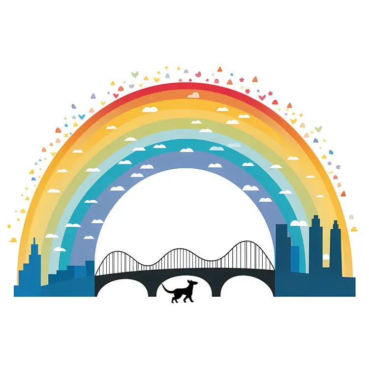 Dog Walking Under a Rainbow Bridge