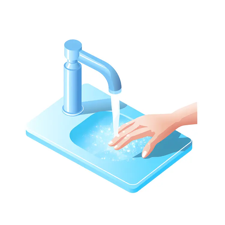 Hand Washing with Water in Sink