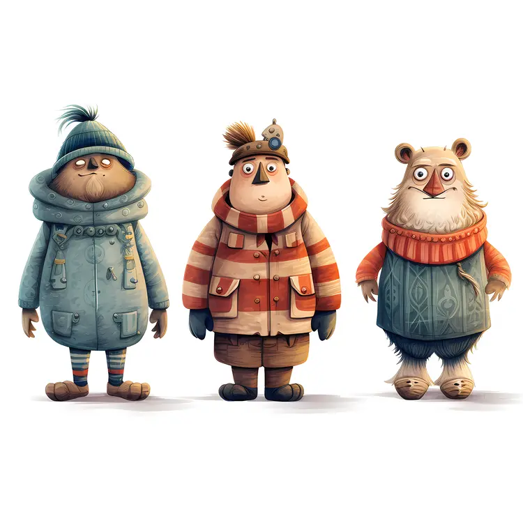 Cute Characters in Winter Clothing