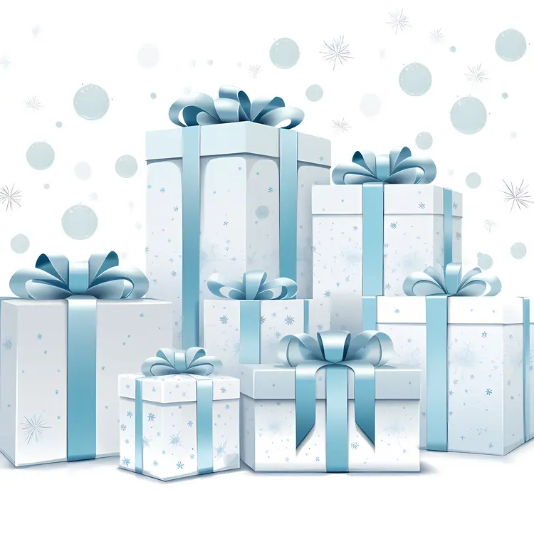 Blue Gift Boxes with White Ribbons