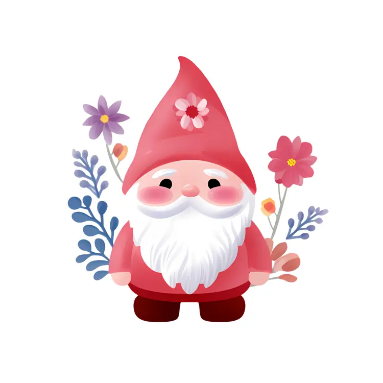 Gnome with Flowers in Garden