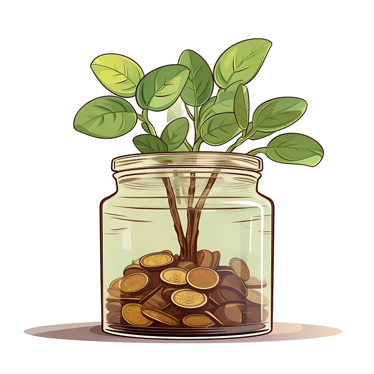 Money Plant Growing in a Jar of Coins