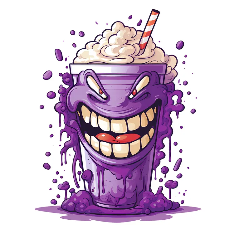 Funny Purple Drink Cartoon with Whipped Cream