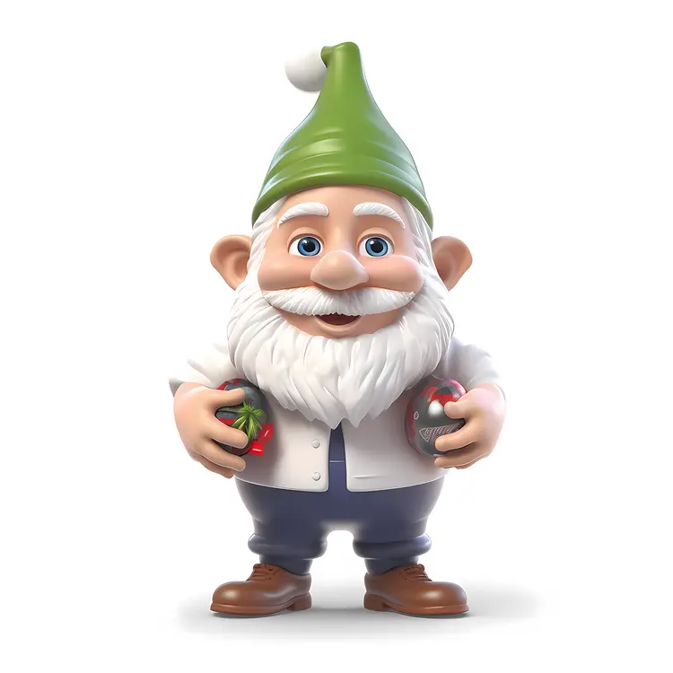 Christmas Gnome with Green Hat and Ornaments