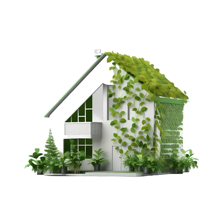 Small Cute Doodle House with Green Plants
