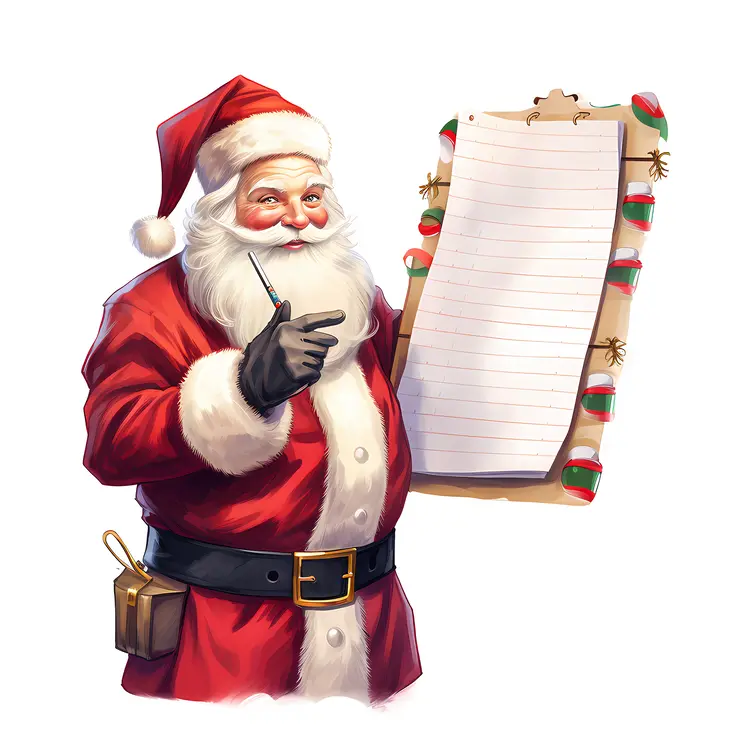 Santa Claus Holding a Clipboard with a List