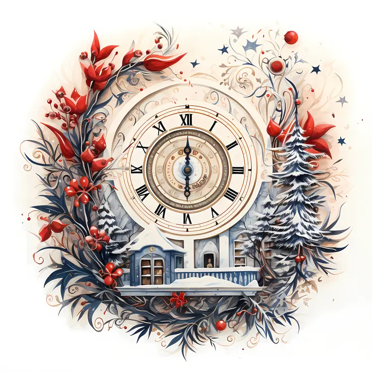 Winter Scene Clock with Snow and House