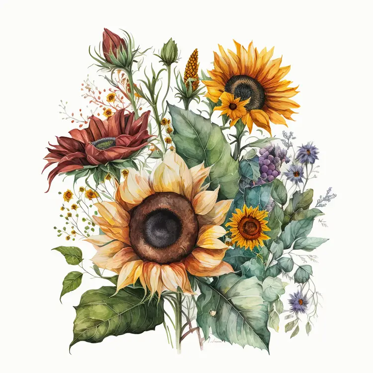 Beautiful Sunflower and Floral Arrangement Illustration