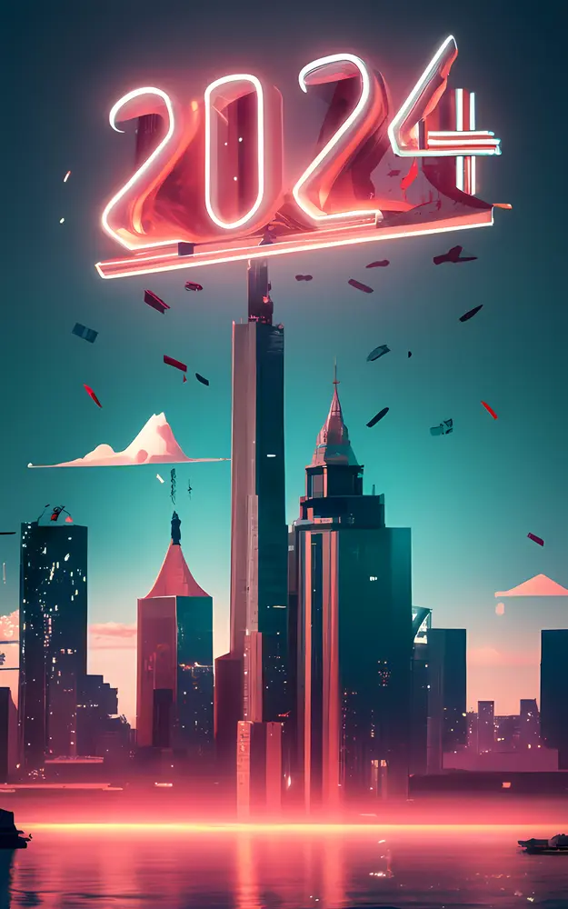 2024 Neon Sign Over Cityscape