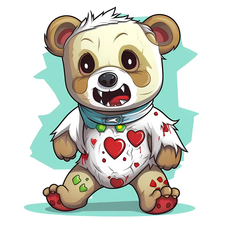 Cute Cartoon Bear with Heart Patterns