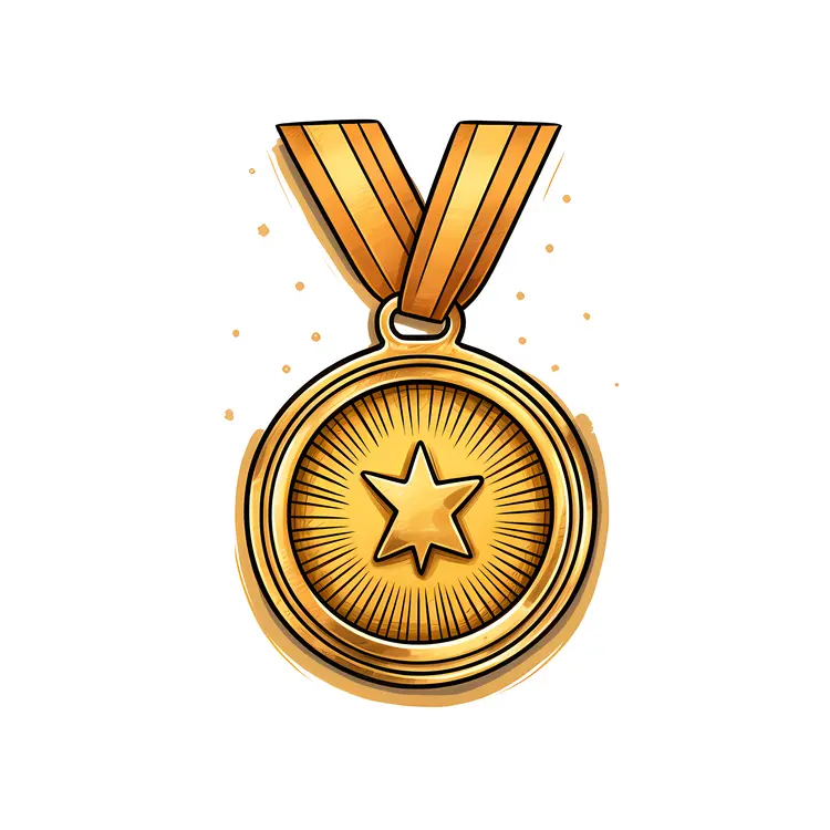 Gold Medal with Star and Sparkles