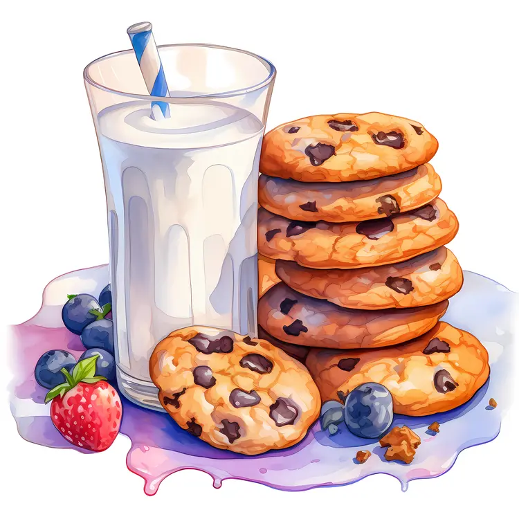 Stack of Chocolate Chip Cookies and Milk