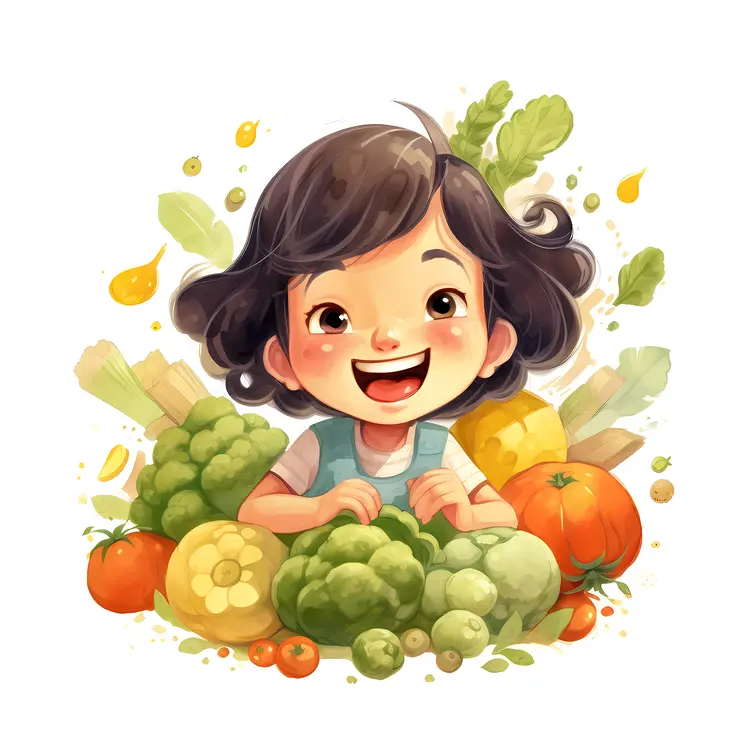 Happy Girl with Fresh Vegetables
