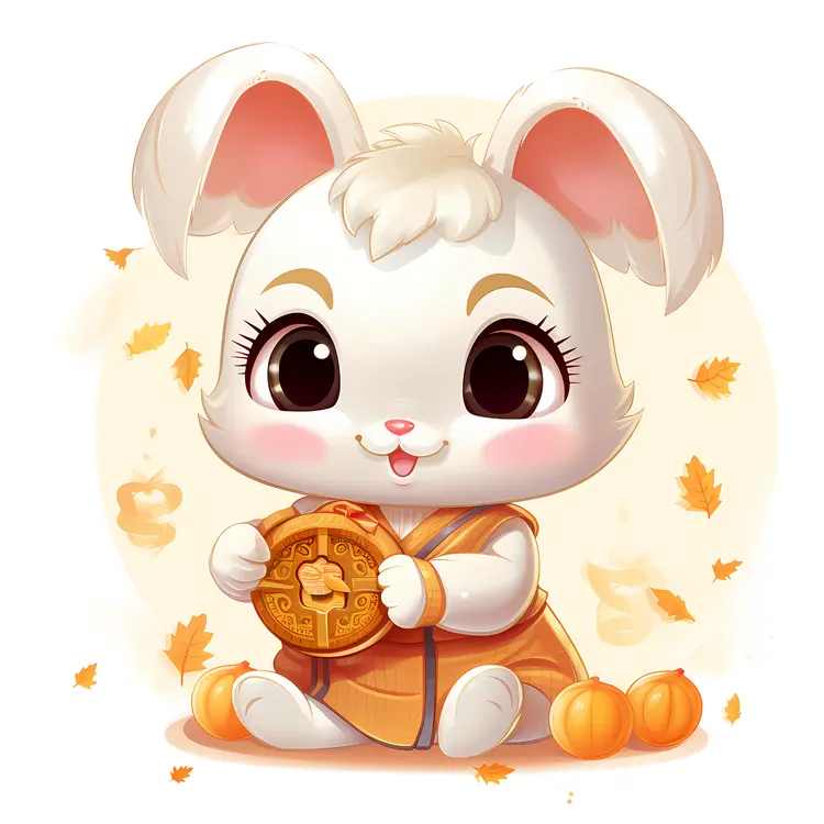Cute Bunny Holding a Cookie with Pumpkins
