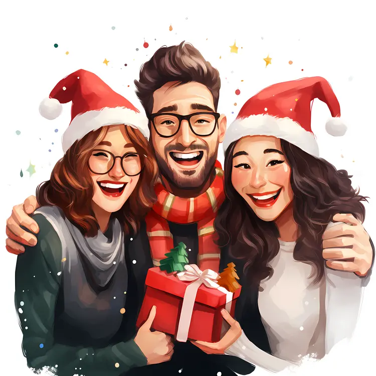 Group of friends with Christmas hats