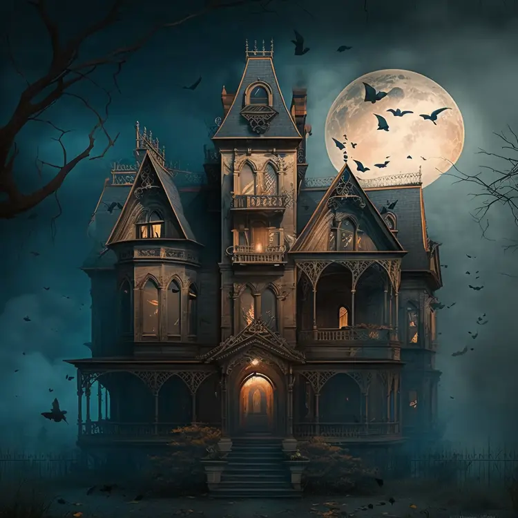 Spooky Haunted House on Halloween Night