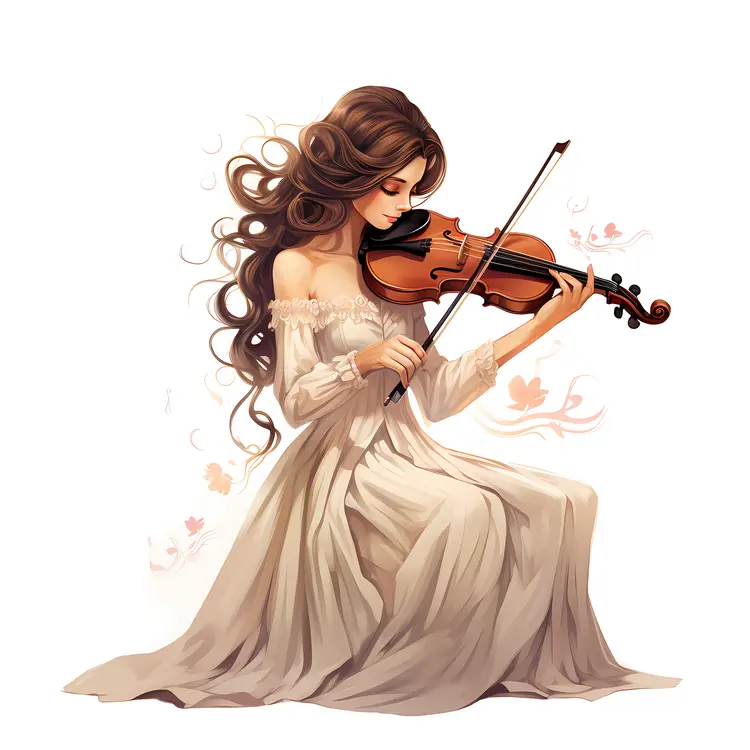Girl Playing Violin in a Dress