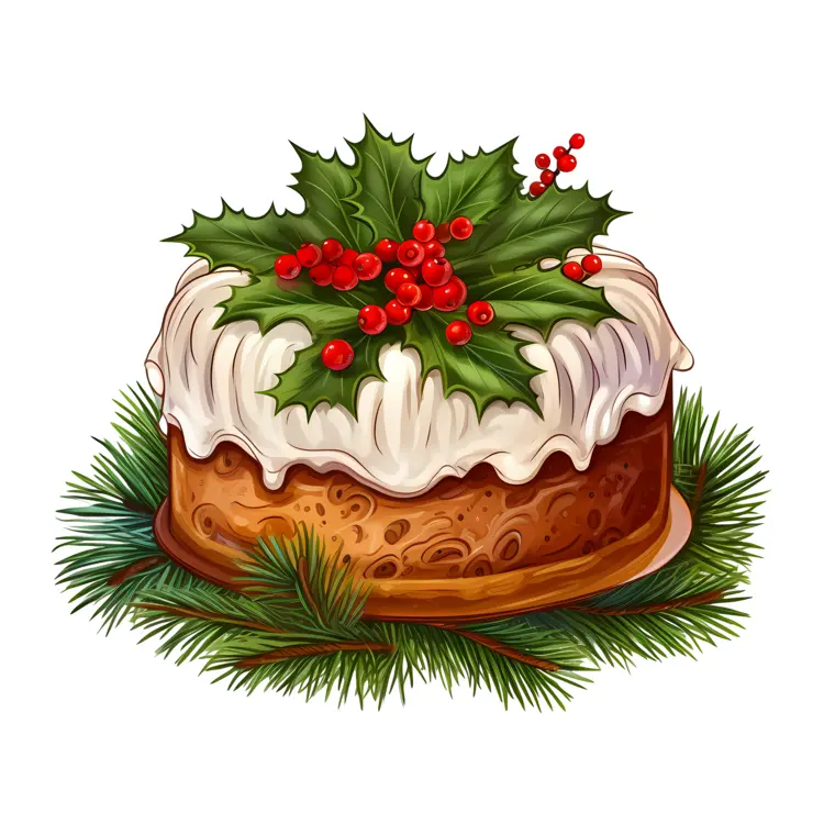 Christmas Cake with Holly and Berries