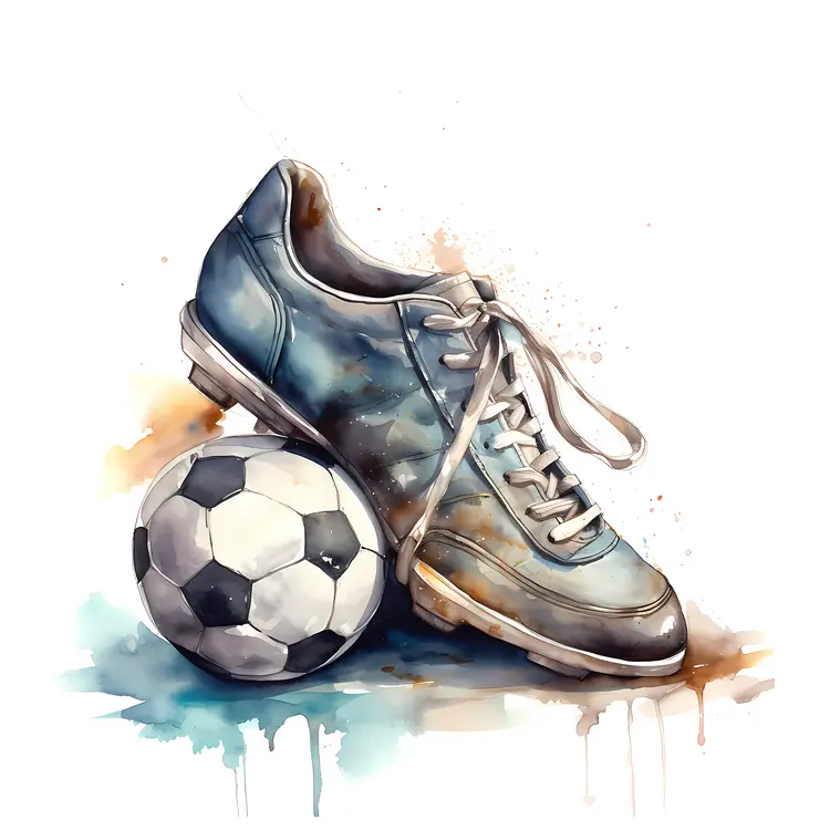 Soccer Ball and Shoe Watercolor Illustration
