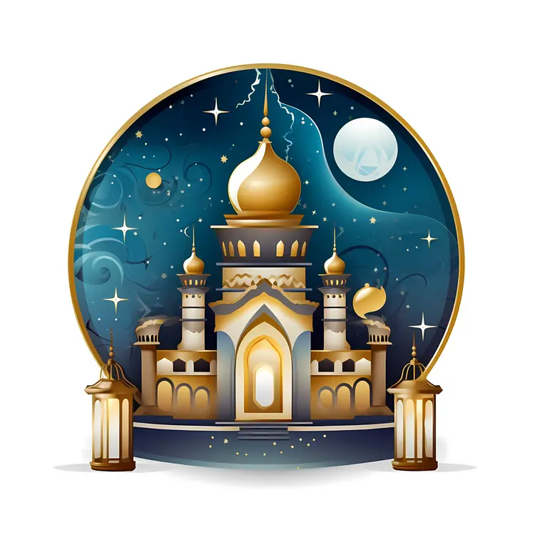 Golden Mosque with Lanterns and Stars