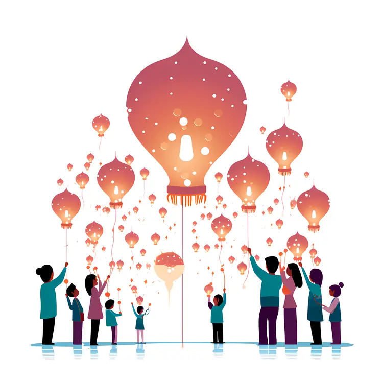 People Releasing Sky Lanterns