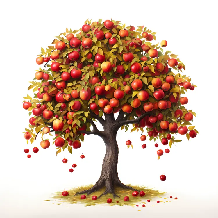 Apple Tree Laden with Red Apples