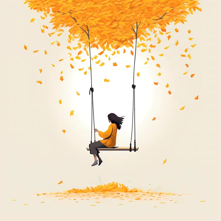 Person on Swing with Falling Leaves