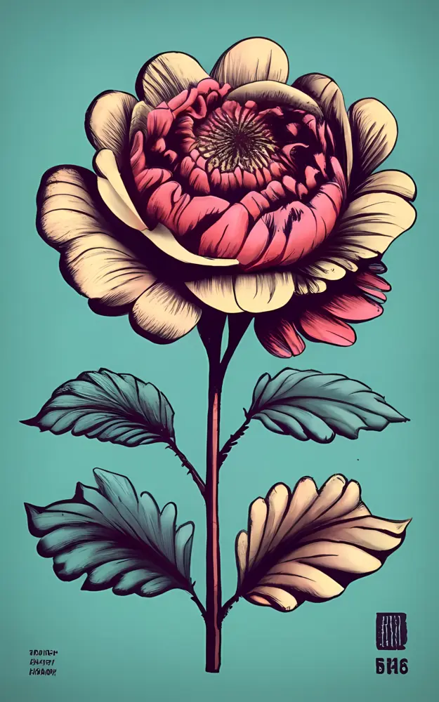 Colorful Flower with Petals and Leaves