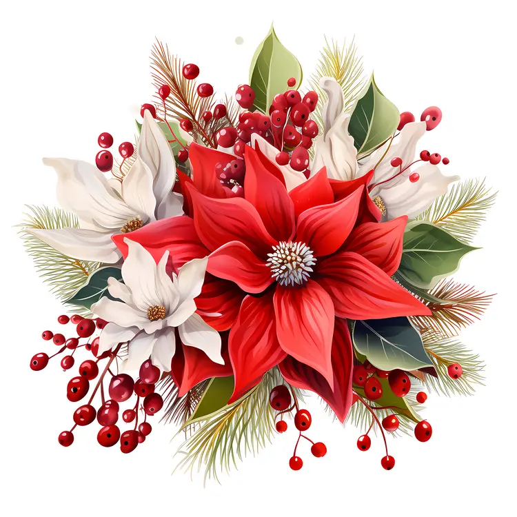 Red and White Flowers in a Festive Floral Arrangement