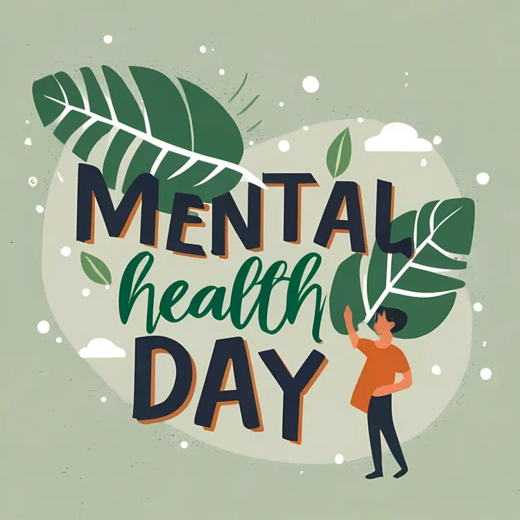 Mental Health Day Illustration with Person and Leaves