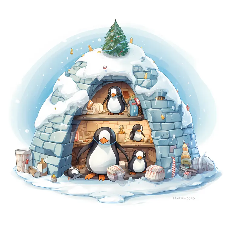 Penguins in Igloo House