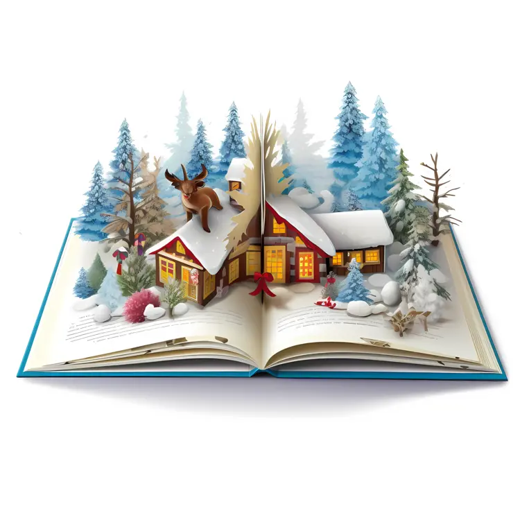 Snowy Cabin in an Open Book