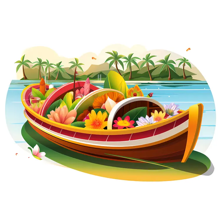 Beautiful Boat with Flowers for Onam Festival