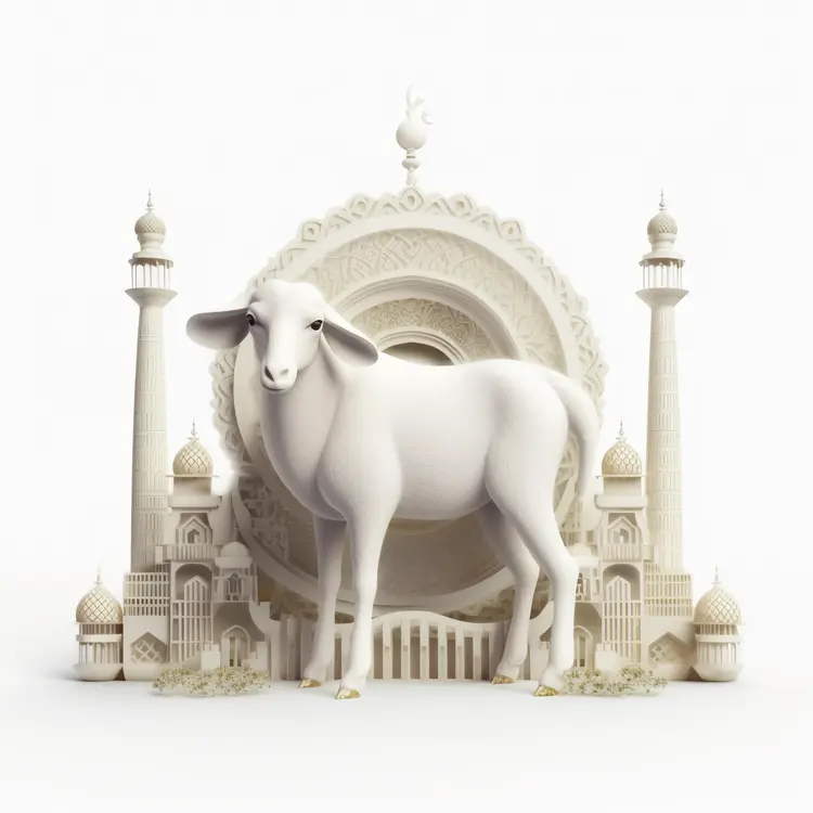 White Sheep with Mosque for Eid al-Adha Celebration