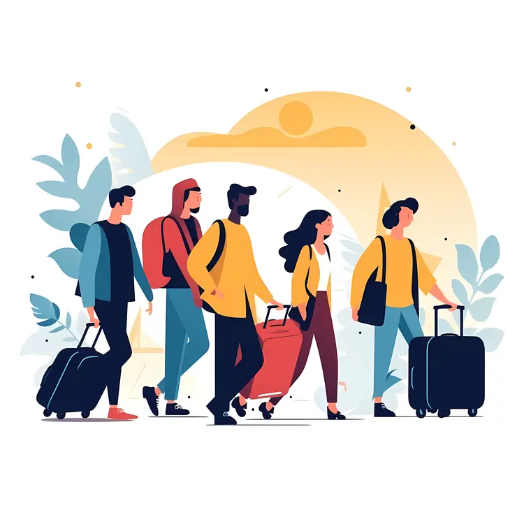 Travelers with Luggage in Nature Setting