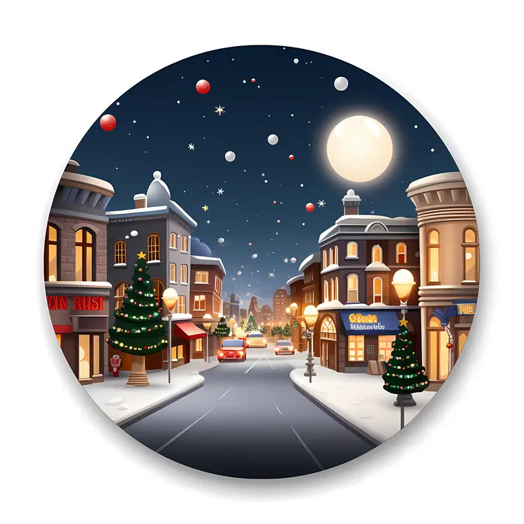 Christmas Town at Night with Decorations